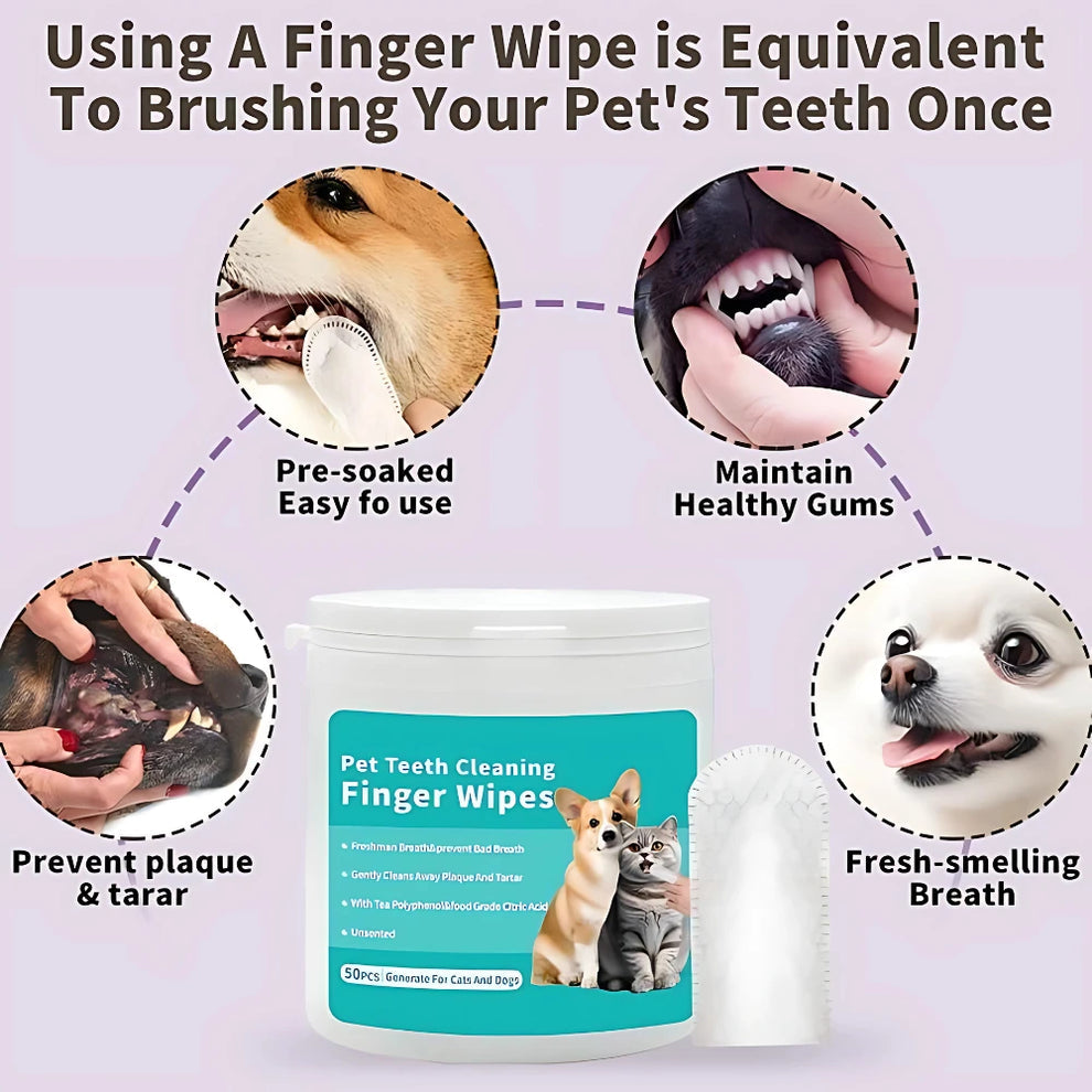 Pet Teeth Cleaning Wipes (Pack of 50) – No Brush, No Mess!