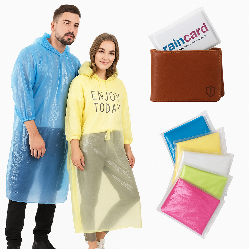 Premium Card-Sized Reusable Raincoat with Hood – Ultra Compact, Waterproof & Unisex | Fits in Your Wallet!