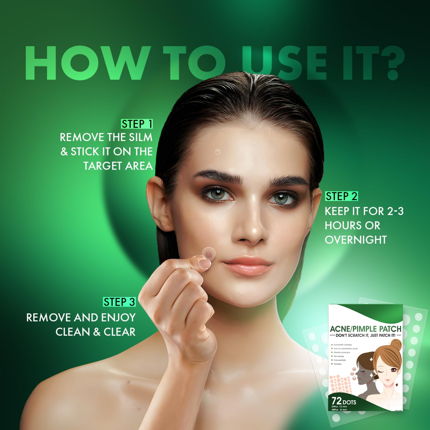 Acne Pimple Patches – 72 Invisible Hydrocolloid Stickers for Fast Overnight Acne Relief